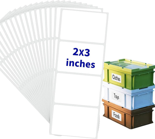 Removable Label Stickers for Organizing -320PCS 3 x 2 inch Waterproof Handwrite Blank Labels, School, Home, Business for Plastic Bins, Folders, Freeze Food (White)