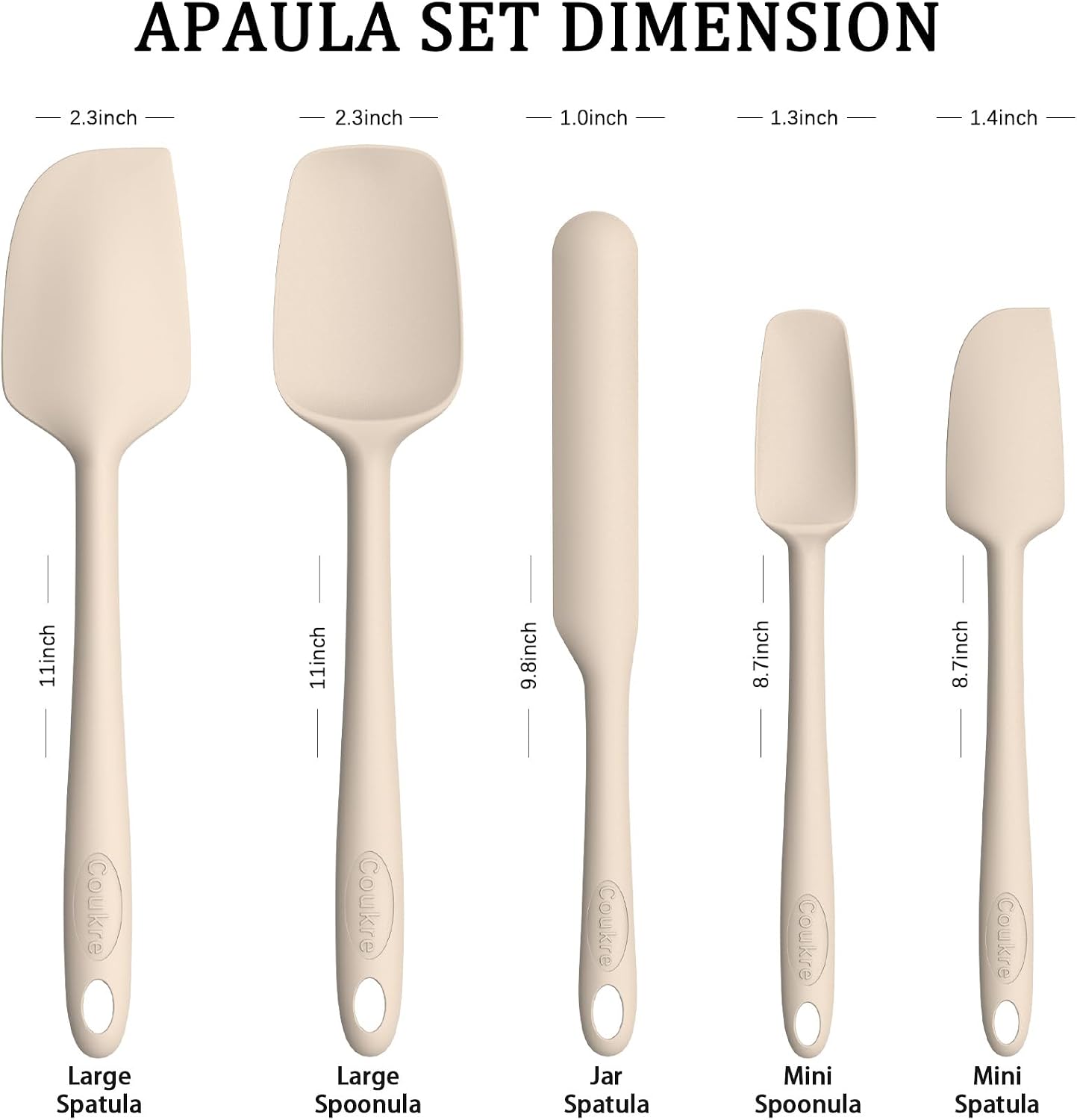 Coukre Silicone Spatula Set of 5,High Temperature Resistant, Food Grade Silicone, Dishwasher Safe, for Baking, Cooking (Pure Colorful A)