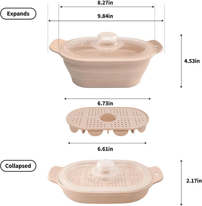 40oz Silicone Microwave Steamer For Cooking Food, Vegetable Steamer, Grey
