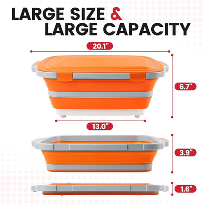 BBQ Prep Tub 3-IN-1 Large 16L Collapsible Cutting Board with Locking Lid for Meal Prep Marinating Food, Camping Sink with Colander, Dish Basin, Storage Blanket for Camping Picnic BBQ, Black