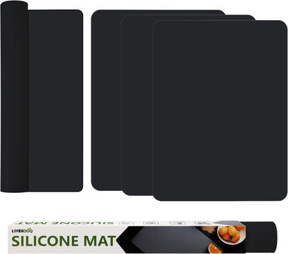Silicone Mat for Kitchen Counter, Silicone Mat Trimable to Size (Black, 15.7×11.8inch-2pcs), BPA-Free Silicone Placemat, Heat-Resistant NonSlip Table Mat for Air Fryer, Countertop Protector Mat
