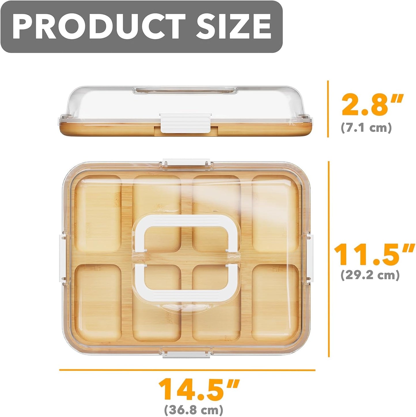 SpaceAid Charcuterie Board with Clear Lid, Portable Travel Cheese Cutting Boards for Picnic Accessories, Bamboo Serving Tray with Lids, House Warming Gifts, Black Handles, 8 Compartments