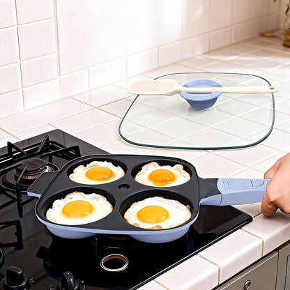 RANX INGST 4-Cup Egg Pan with Lid, Nonstick Omelette Skillet - Red