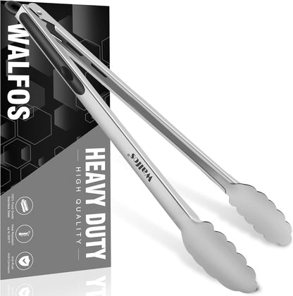Walfos Kitchen Tongs for Cooking, 600℉ Heat Resistant Stainless Steel Tongs, All Metal Heavy Duty Tongs For Food ,BBQ Grilling - 7 ，9 and 12 Inch ,Set of 3