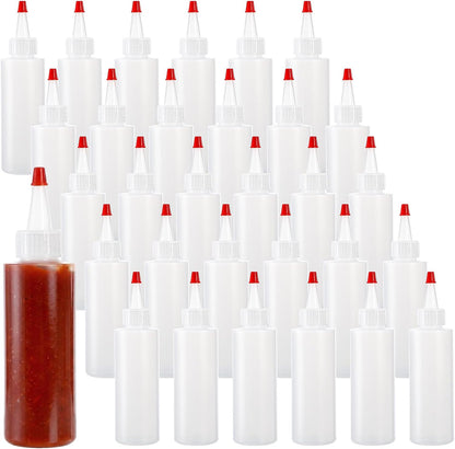 Bekith 30 Pack Small Plastic Squeeze Condiment Bottles with Red Tip Cap, 4 Ounce Squirt Bottle For Ketchup, BBQ, Sauces, Syrup, Condiments, Dressings, Arts and Crafts