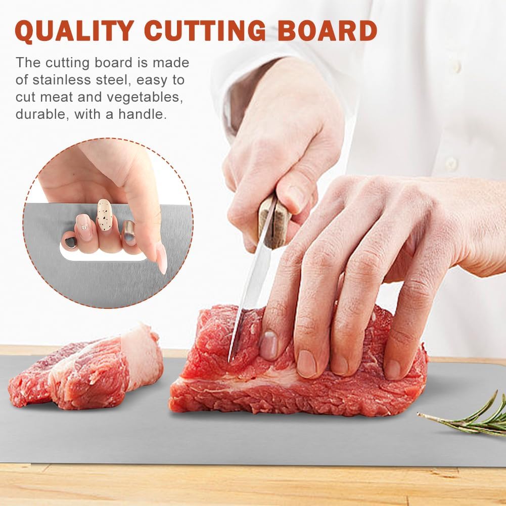 Grilling Prep and Serve Tays, 4pcs Stainless Steel Large Capacity Food Prep Tray Grill Carry System, BBQ Grill Tray Set Marinade Container with Lid and Cutting Board for Outdoor(Color:Silver)