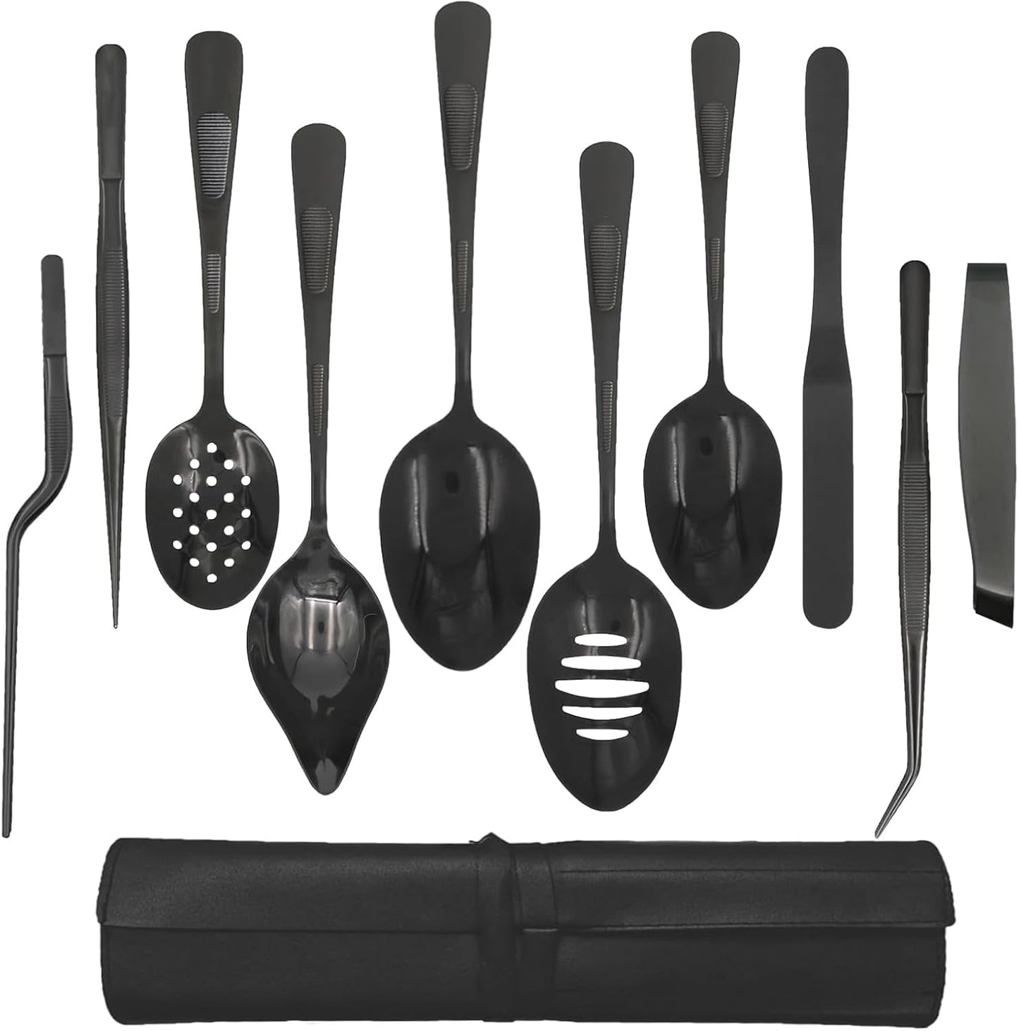 Professional Chef Tools | Plating Tools Culinary Set | Piece Culinary Tool Set | Premium Stainless Steel Chef's Plating Tool Set | Kitchen Tweezers & Fish tongs & Spatula & Slotted Spoon (Black) (5)