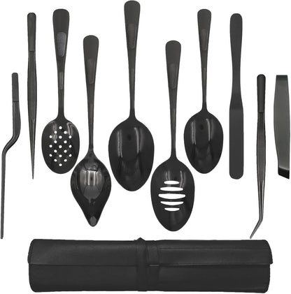 Professional Chef Tools | Plating Tools Culinary Set | Piece Culinary Tool Set | Premium Stainless Steel Chef's Plating Tool Set | Kitchen Tweezers & Fish tongs & Spatula & Slotted Spoon (Black) (5)