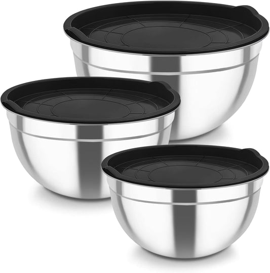 TeamFar Mixing Bowls, Stainless Steel Nesting Salad Bowls with Airtight Lids Set, For Serving/Mixing/Storing, Healthy & Long-lasting, Dishwasher Safe & Easy Clean, 4.6/3 / 1.5 QT, Colorful