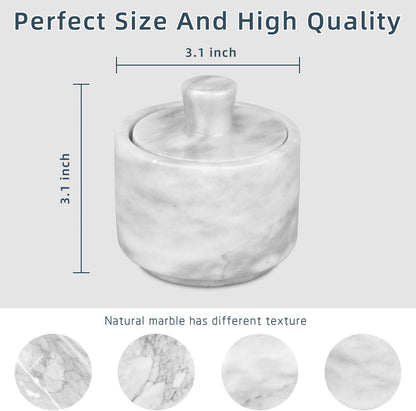 Marble Salt Cellar with Lid, White and Black Stone Salt and Pepper Bowl Box Container Jar Holder Well Keeper Dish Pig Crock