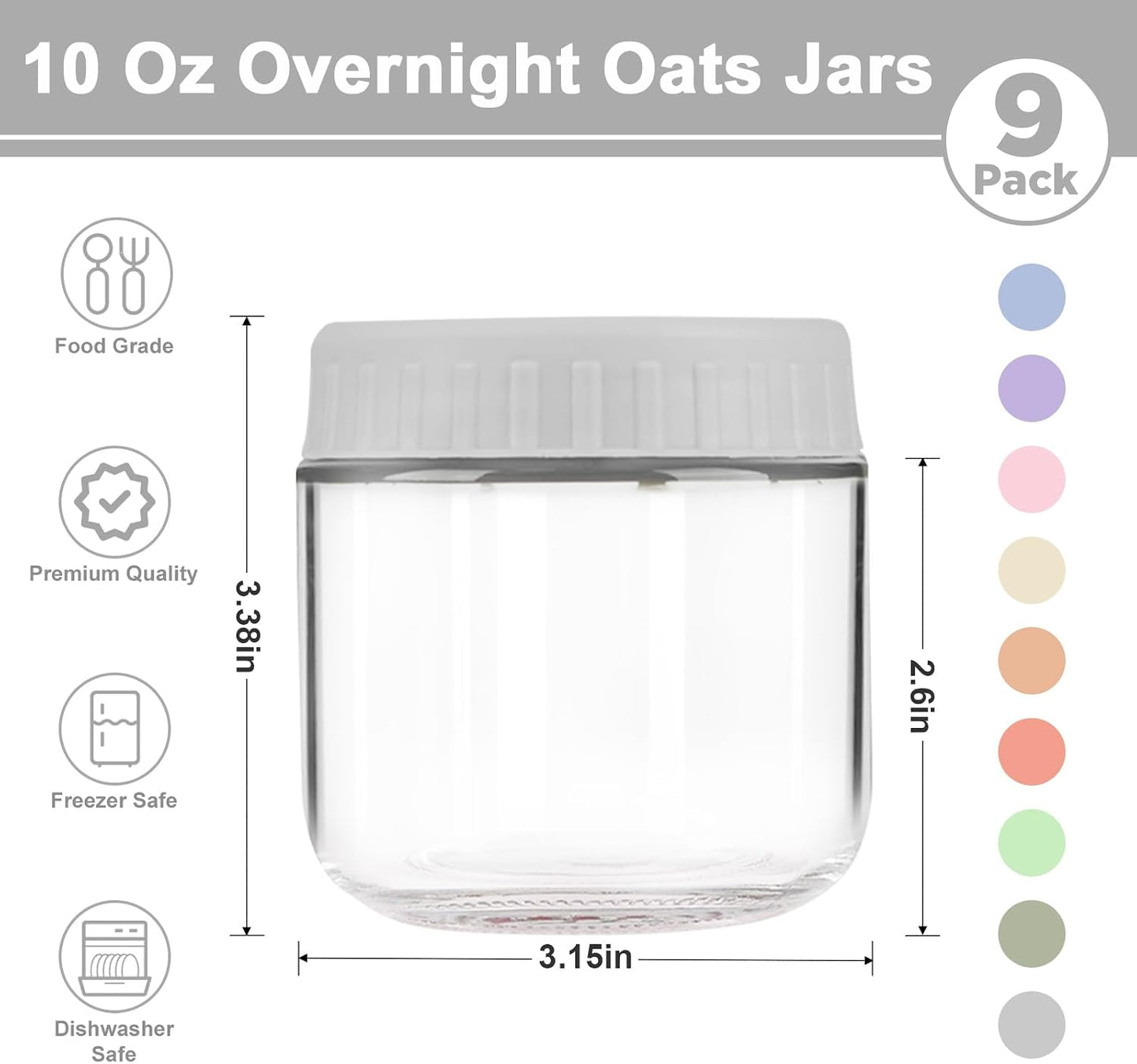 Overnight Oats Containers with Lids, 10oz Wide Mouth Mason Jars with Lids, 9 Pack Glass Jars with Airtight lid for Chia Pudding Yogurt Salad, Meal Prer Oatmeal Jars, Pink