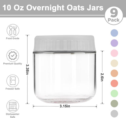 Overnight Oats Containers with Lids, 10oz Wide Mouth Mason Jars with Lids, 9 Pack Glass Jars with Airtight lid for Chia Pudding Yogurt Salad, Meal Prer Oatmeal Jars, Pink
