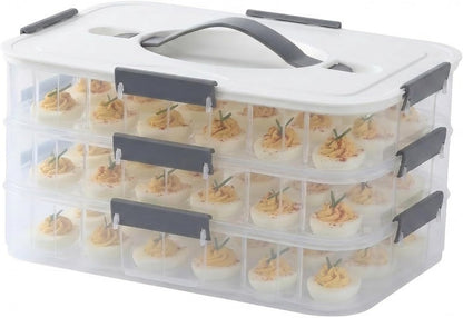 Deviled Egg Container with Lid, 54 Slots Egg Tray Carrier with Handle, Stackable Egg Tray, 12.2 x 8.4 x 6.3 inches (Green, 3 Layer)