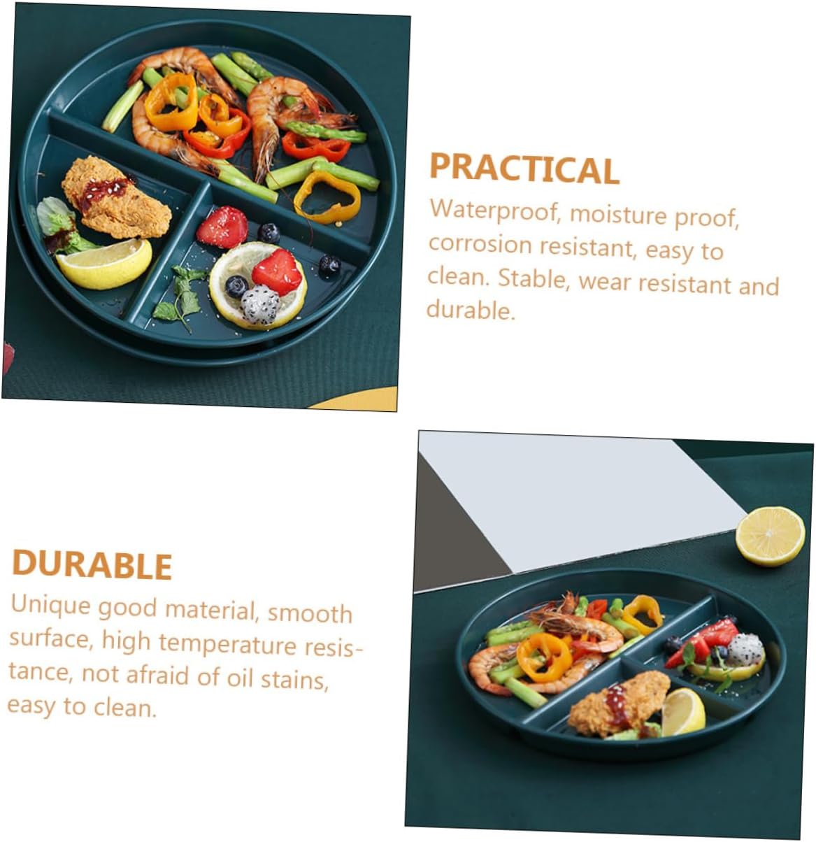 Divided Food Plate Three-compartment Pp Tray for Portion Control Stylish Breakfast Serving Food-grade Material for Dieting and Meal Prep