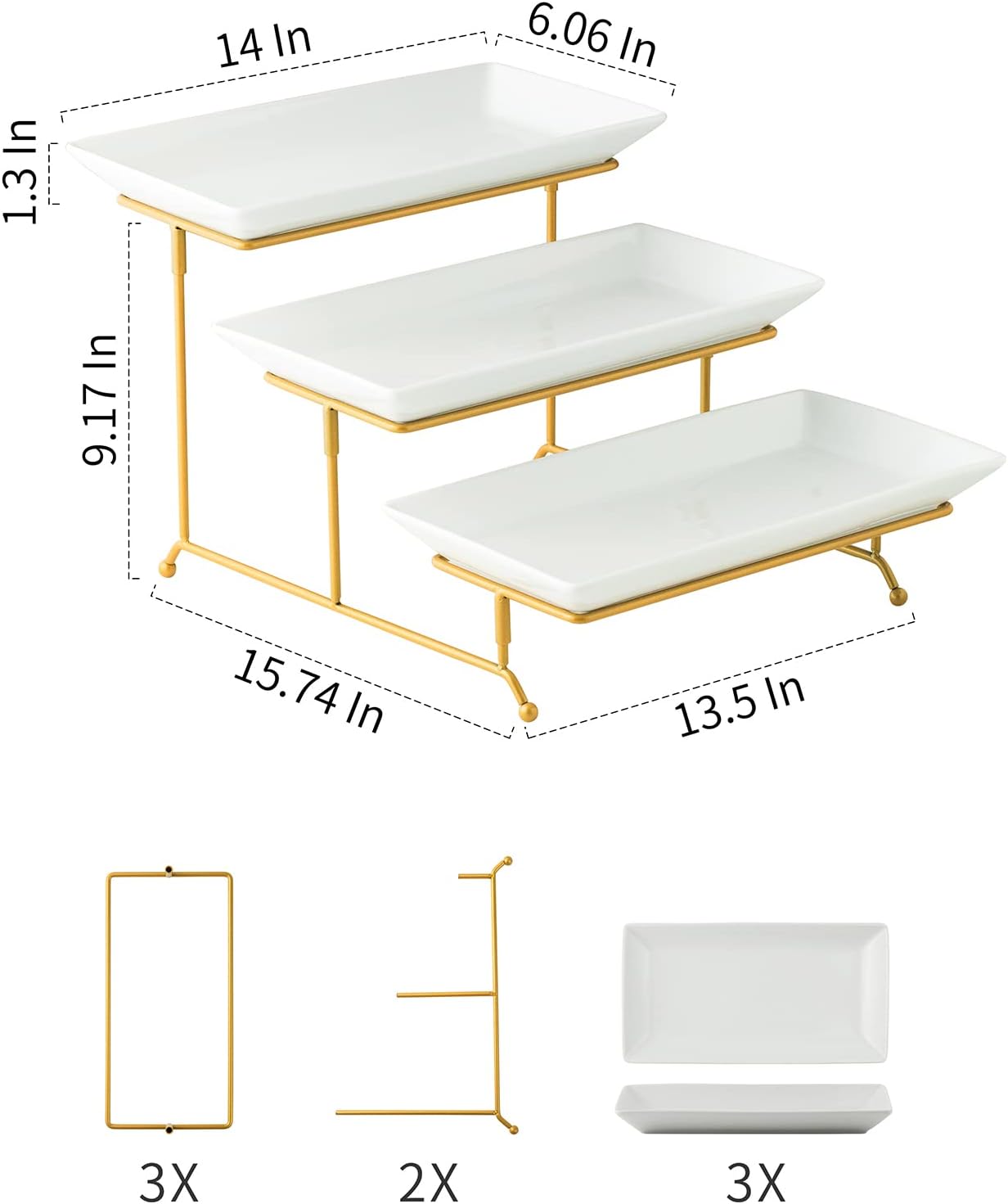 Gomakren 3 Tier Serving Trays Stand Porcelain Serving Platters 12 Inch White Serving Plates Dinner Platters for Appetizer Snack Fruit Cup Cake Tray Display Mothers Day Serving Dishes for Entertaining