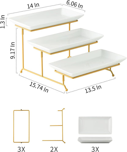 Gomakren 3 Tier Serving Trays Stand Porcelain Serving Platters 12 Inch White Serving Plates Dinner Platters for Appetizer Snack Fruit Cup Cake Tray Display Mothers Day Serving Dishes for Entertaining