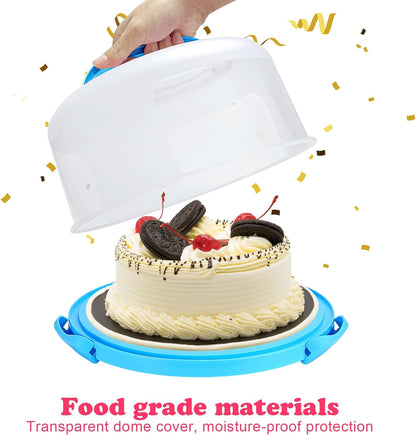 Cake Carrier with Lid and Handle, Fit 10’’ Cake Stand with Lid, Cake Transport Storage Container, Cake Containers Cover Stand with Lids, 3 Secure Side Closures (White)