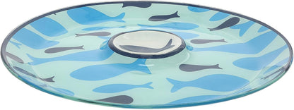 Pavilion Gift Company - Lake - 11.5" Chip Holder with 6" Glass Serving 10 Oz Dip Bowl Fish Fishing Boat Boating Lake Beach Waterfront Ocean Nautical Seaside River Kitchen Decor Summer Serveware