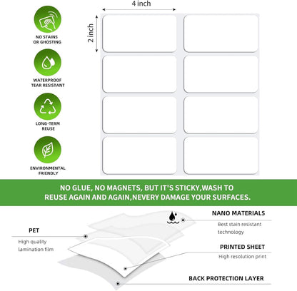SVNOOC Multi-Use Removable Dry Erase Labels Stickers, White, Reusable Sticky Notes for Kitchen Office School All Purpose Use(1.25 * 3.5 inches White)