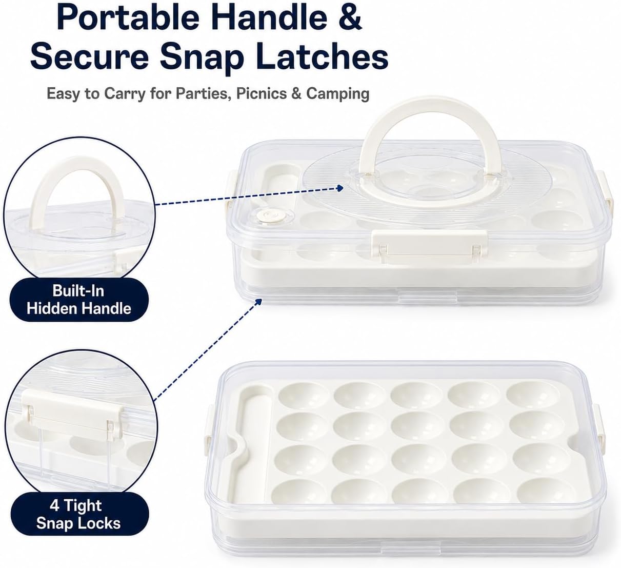 2 Pack Deviled Egg Containers with Lid, Holds 40 Deviled Egg Halves Total, Stackable Deviled Egg Carrier for Party, Picnic, Potluck, Easter, Refrigerator Storage, Clear Plastic Egg Tray Holder