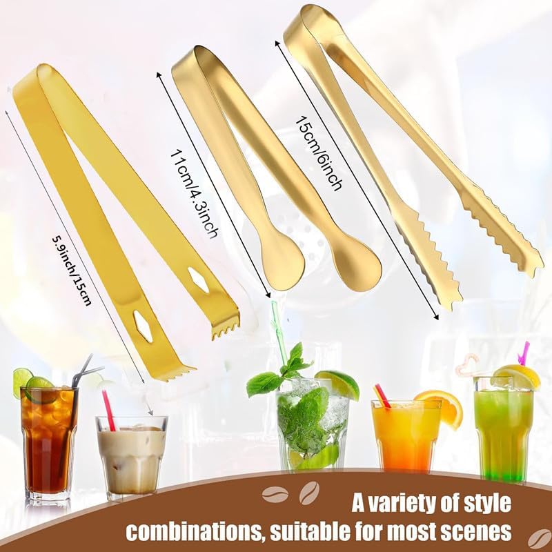 Stainless Steel Ice Scoop and Ice Tongs,Food Scoop Metal Ice Scooper&Buffet Clip for Home Bar Buffet Wedding Canisters, Easy Clean & Durable (gold)