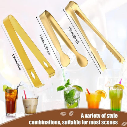 Stainless Steel Ice Scoop and Ice Tongs,Food Scoop Metal Ice Scooper&Buffet Clip for Home Bar Buffet Wedding Canisters, Easy Clean & Durable (gold)