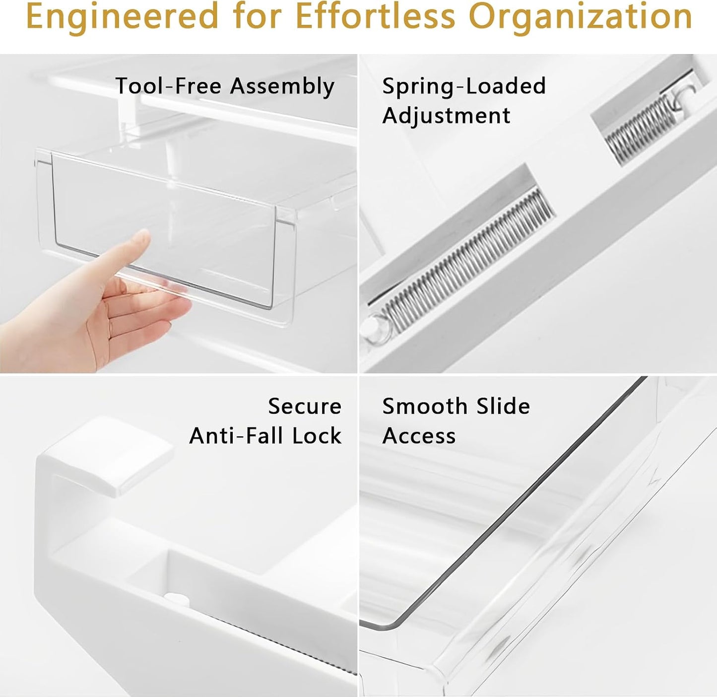 Refrigerator Organizers Storage Fridge Drawer - Pull Out Clear Storage Containers with Handle for Fruit,Deli,Cheese,Seafood,Plastic Organizer Bins Fit for Medium Refrigerator Shelf,Simple Use(2 Pack)