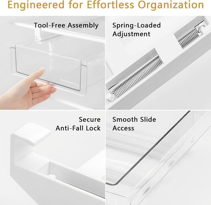 Refrigerator Organizers Storage Fridge Drawer - Pull Out Clear Storage Containers with Handle for Fruit,Deli,Cheese,Seafood,Plastic Organizer Bins Fit for Medium Refrigerator Shelf,Simple Use(2 Pack)