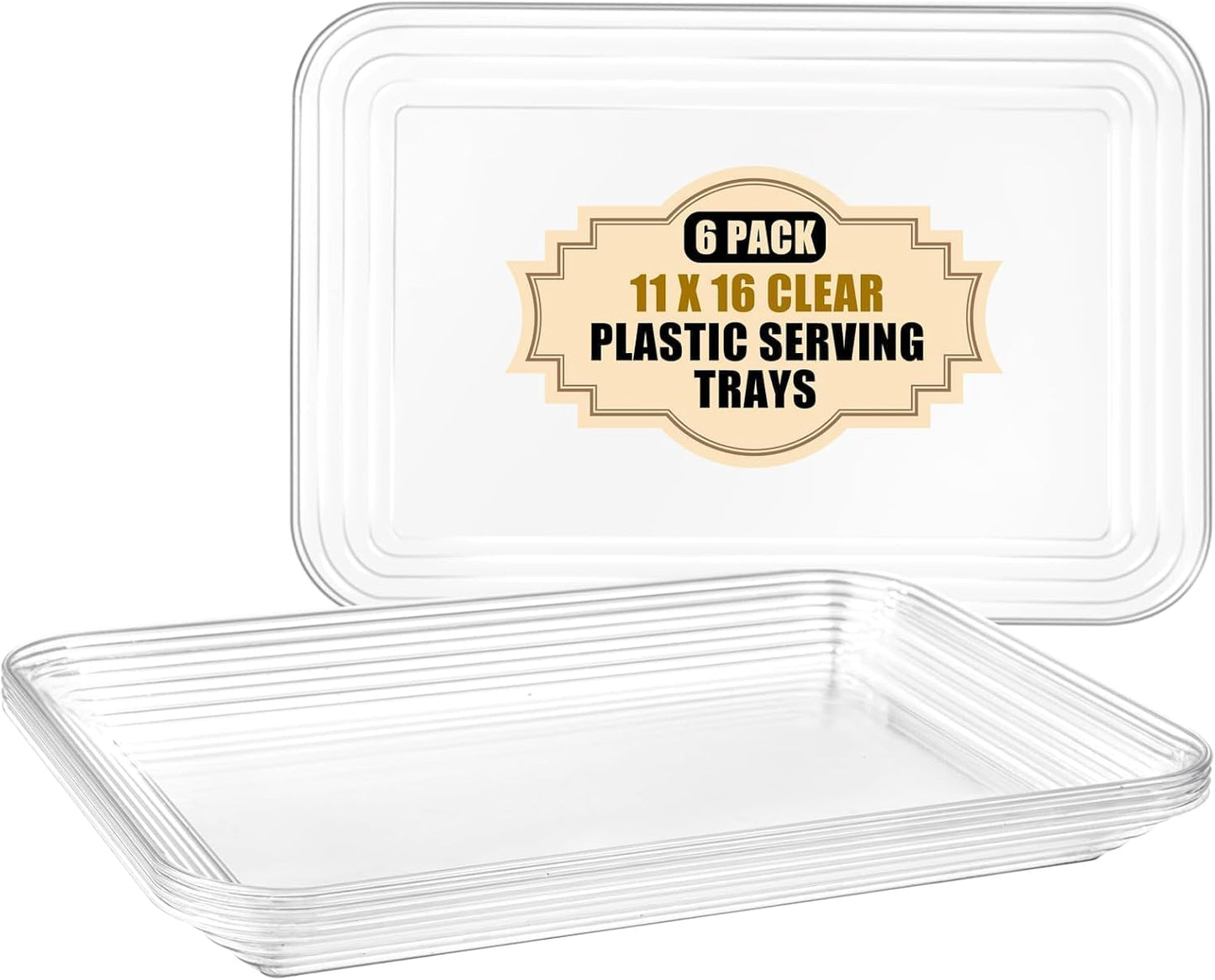 SUT 4-Pack Plastic Large White Serving Trays Set - 16" x 11" Reusable Serving Platters for Cookie, Appetizer, Charcuterie, Snack, Dessert, Party Food Display - Stackable Serving Trays for Party