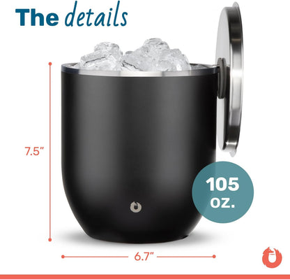 SNOWFOX Plus, Premium Vacuum Insulated Stainless Steel Ice Bucket with Lid/Scoop,Home Bar Accessories,Elegant Bartending Ice Bucket for Parties,Beautiful Outdoor Entertaining Supplies,3L,Natural Teak