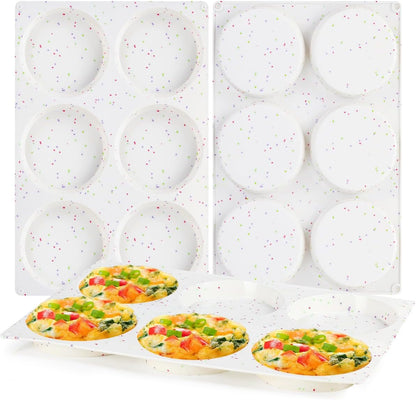 CAKETIME Muffin Top Pan, Silicone Egg Molds for Breakfast Sandwiches 3 Inch Round Baking Pan for Oven English Muffins, Whoopie Pies, Corn Bread, Egg bites, Tarts 3 Pack Confetti