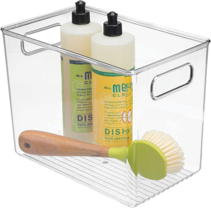 mDesign Plastic Storage Organizer Container Bin for Kitchen Organization in Pantry, Cabinet, Countertop Fridge, Refrigerator, and Freezer - Hold Food, Drink, or Snacks, Ligne Collection, 4 Pack, Clear
