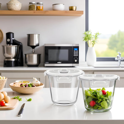 H.JSS WDJS 3Cup Round Glass Food Storage Containers with Airtight lids, 23oz Glass Meal Prep Containers, Heat-Resistant BPA-Free for Soup Leftover, Microwave, Dishwasher and Fridge Safe (white-4Pack)