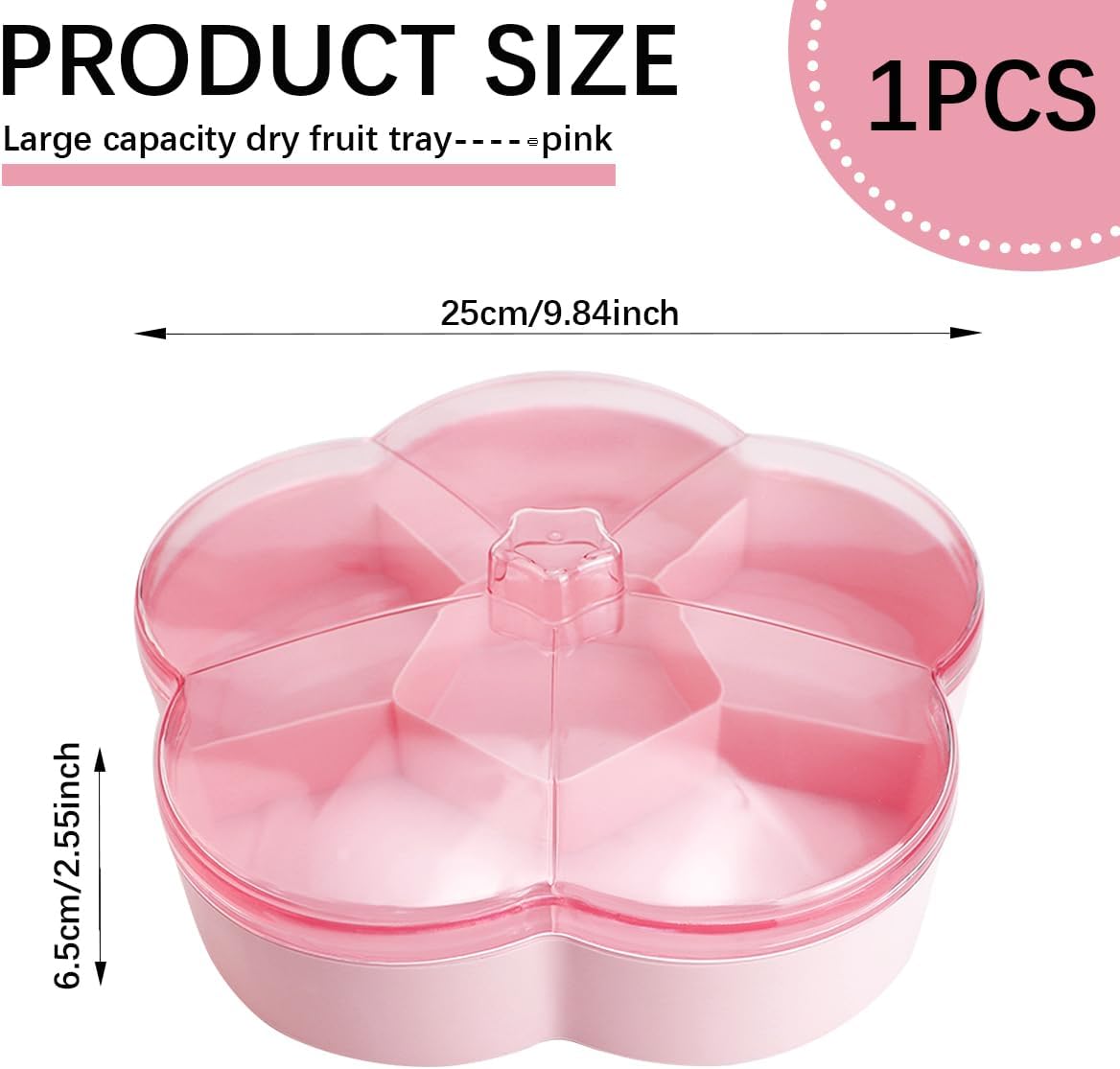 DOERDO Plastic Serving Trays with Lid 6 Compartment Food Storage Candy Organizer, Veggie Tray for Snack and Fruit, Red, 9.8x2.6Inch