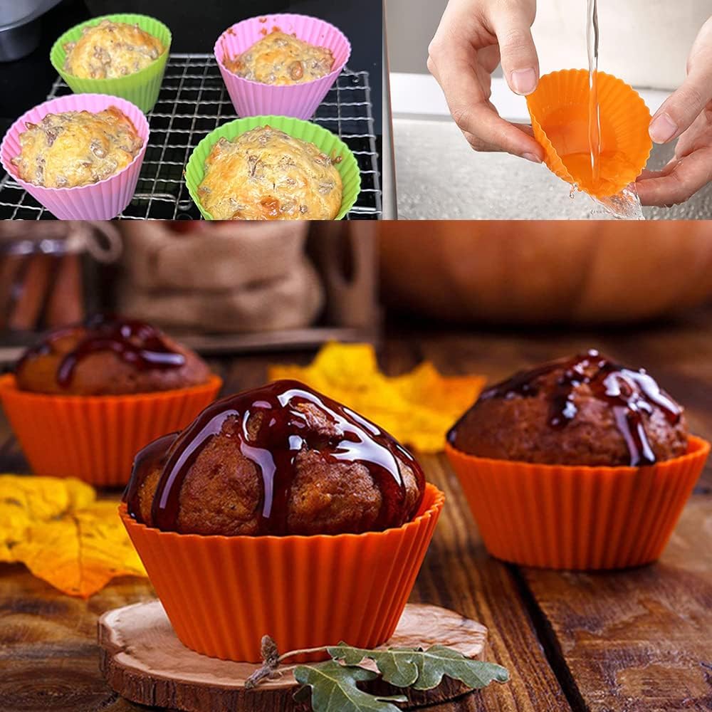Extra Large Silicone Cupcake Muffin Cups 12 Pack, 3.54 Inch Muffin Liners, Reusable Jumbo Silicone Baking Cups Easy to Clean, Great for Cupcake, Mousse(Multicolor)