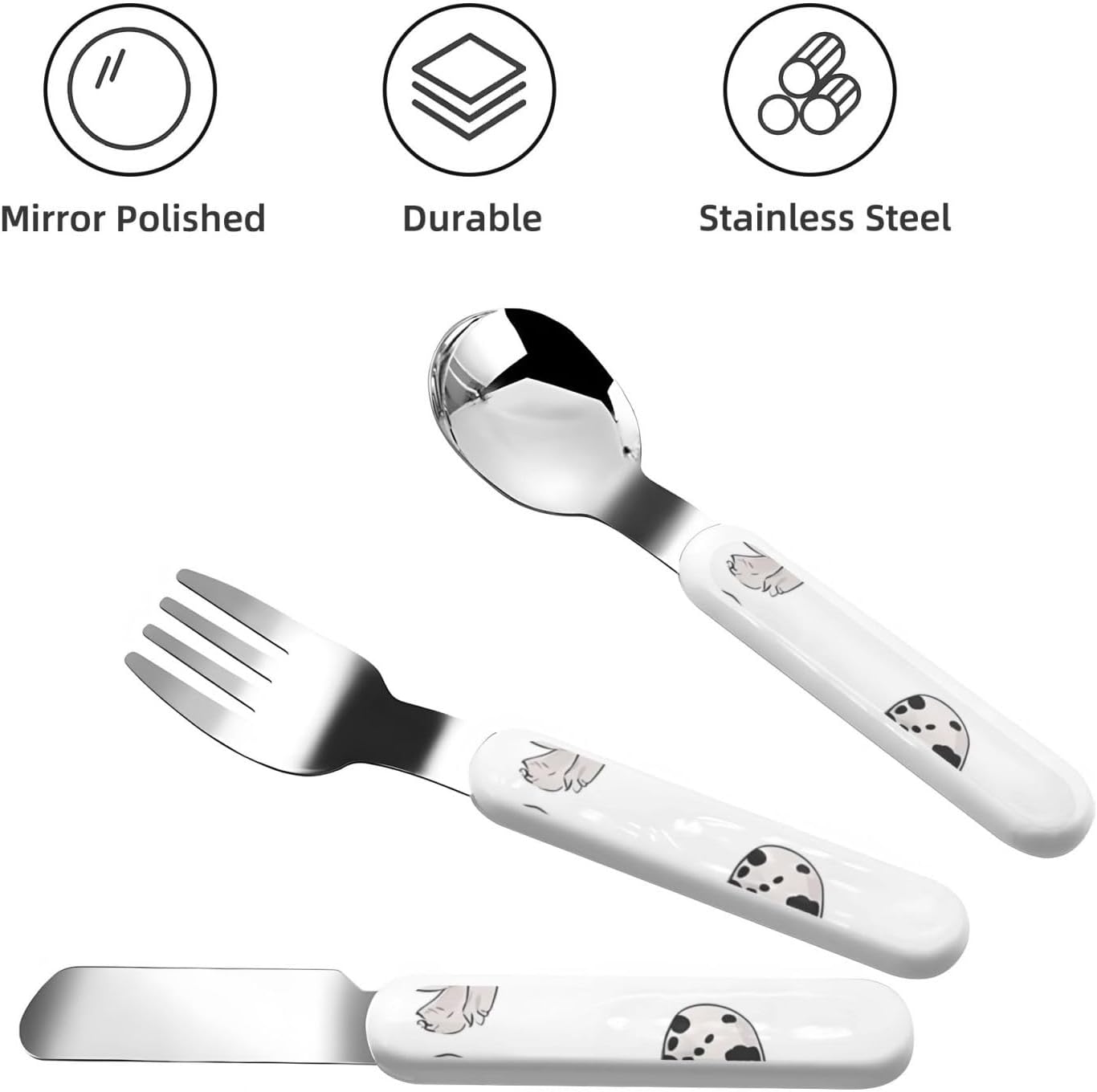 Stainless Steel Kids Silverware Set, Cute Dalmatian Utensil Set Reusable Children Safe Knife Spoon Fork Set With Storage Case Dishwasher Safe For Lunch, Travel Outdoors
