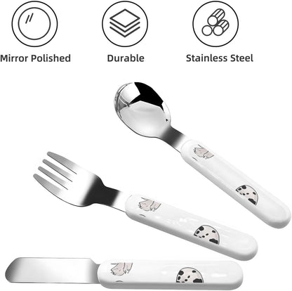 Stainless Steel Kids Silverware Set, Cute Dalmatian Utensil Set Reusable Children Safe Knife Spoon Fork Set With Storage Case Dishwasher Safe For Lunch, Travel Outdoors
