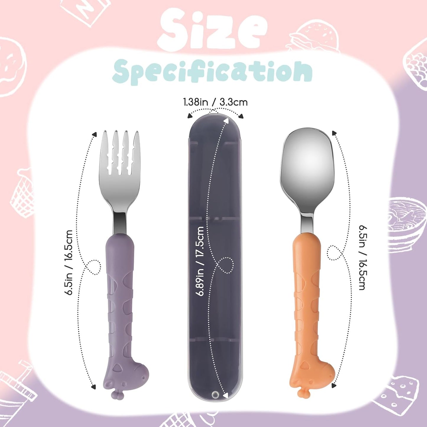 2-Piece Kid Utensils Set, 304 Stainless Steel Kids Fork and Spoon for Self-feeding, Safe Kid Silverware with storage case for School Lunch, Travel & Outdoors, Dishwasher Safe (Purple)