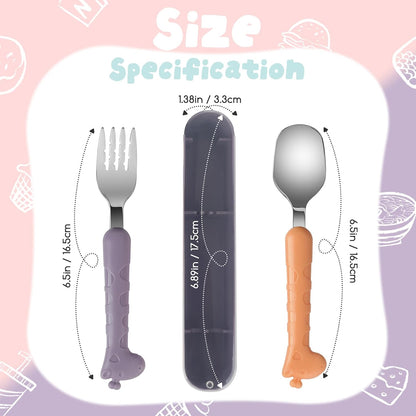 2-Piece Kid Utensils Set, 304 Stainless Steel Kids Fork and Spoon for Self-feeding, Safe Kid Silverware with storage case for School Lunch, Travel & Outdoors, Dishwasher Safe (Purple)