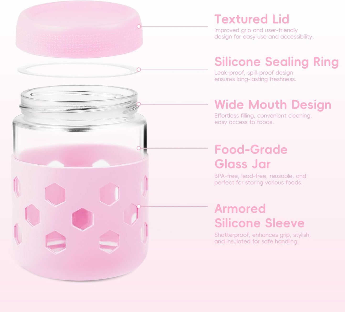 Gemice 6-Pack 10oz Glass Mason Jars with Silicone Sleeves, Airtight BPA-Free Overnight Oats Containers with Lids, Dishwasher Safe Leak-Proof Meal Prep Jars for Chia Pudding, Yogurt, Snacks