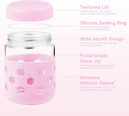 Gemice 6-Pack 10oz Glass Mason Jars with Silicone Sleeves, Airtight BPA-Free Overnight Oats Containers with Lids, Dishwasher Safe Leak-Proof Meal Prep Jars for Chia Pudding, Yogurt, Snacks