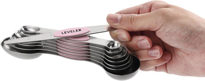 Spring Chef Stainless Steel Magnetic Measuring Spoons Set with Strong N45 Magnets, Heavy Duty Metal Kitchen Gadgets for Baking & Cooking, Fits in Most Kitchen Spice Jars, Set of 8 with Leveler, Black
