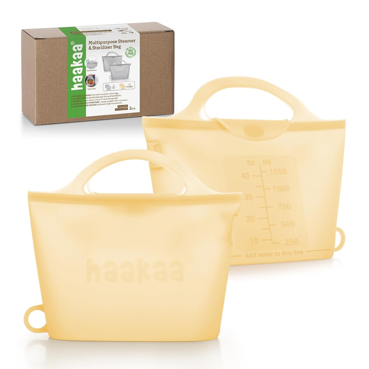 Haakaa Silicone Microwave Steamer & Steriliser Bag, 70oz/2000ml Large Capacity Reusable Steaming Bags for Baby Bottles, Breast Pump, Accessories, Pacifiers,Teethers, Great for Home&On The Go, Grey/1PC