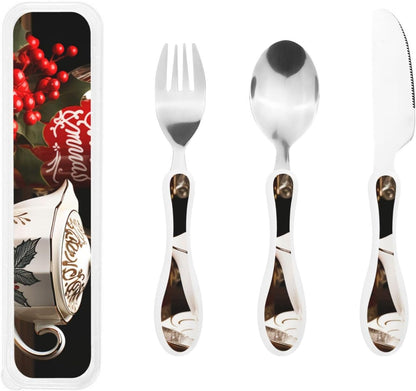3-Piece Kids Silverware Set With Storage Case, Stainless Steel Reusable Children Safe Knife Spoon Fork Set Cartoon Cute Penguin Children Flatware Set For Kids Lunch Box