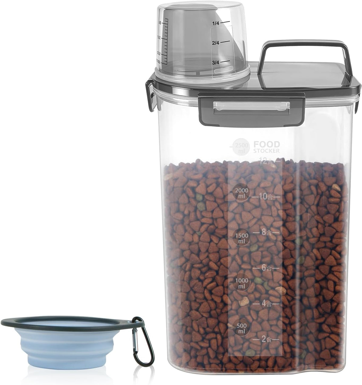 LEAWALK Airtight Small Cat Dog Pet Food Storage Containers BPA Free, with Large Pour Spout/1 Measuring Cup/ 4 Safety Locks and Double-layer Silicone Strip (Olive Gray x 2, 3L-2pack)