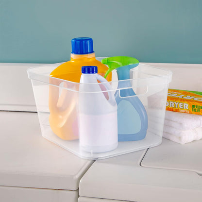 Sterilite 8.25x12.25x15 Inch Modern Polished Storage Bin w/Comfortable Carry Through Handles & Banded Rim for Household Organization, Clear (6 Pack)