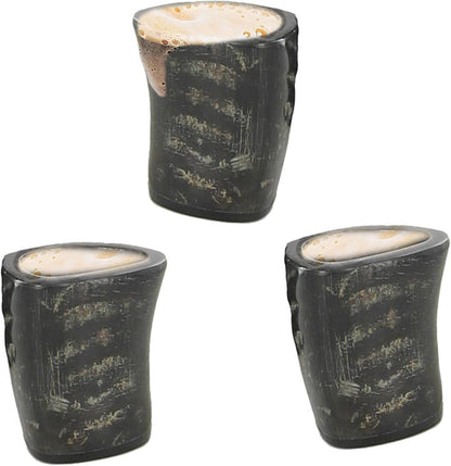 Armory Replicas™ 3-Piece Buffalo Drinking Horn Set – Handmade Natural Horn Cups with Earth Design, Viking Style Mead Ale Wine Cups for Feasts, Parties & Collectors