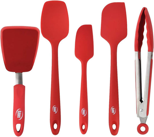 Kaluns Silicone Spatula Set, 4 Rubber Spatulas 600°F Heat Resistant, Nonstick Seamless Design with Stainless Steel Core, Dishwasher Safe, BPA free, Bonus Tongs Included