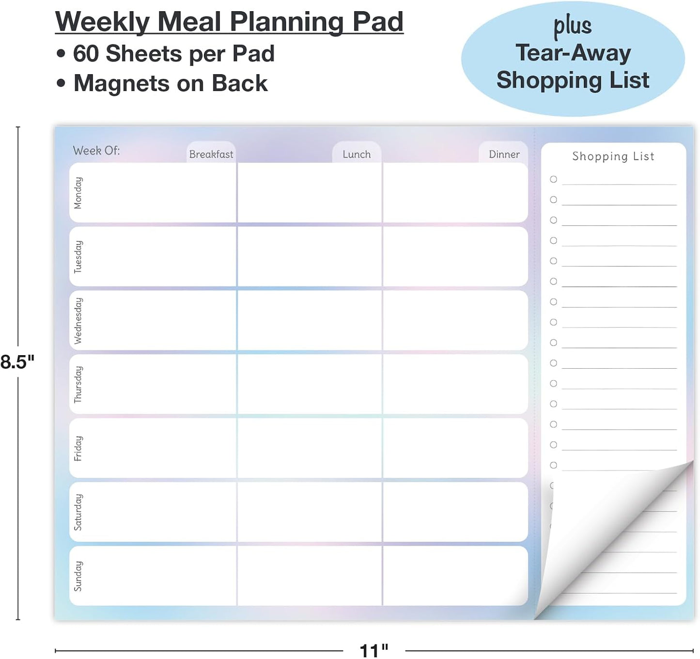 Global Printed Products 8.5" x 11" Horizontal Meal Planning Pad, 60-Sheets, Soft Pink Floral