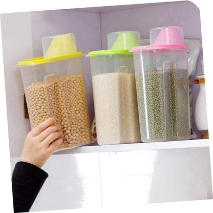 UKCOCO Clear Airtight Food Storage Container with Pour Spout and Measuring Cup Large Green Plastic Cereal Keeper for Rice Grains Beans Nuts Pantry Organization and Dampproof